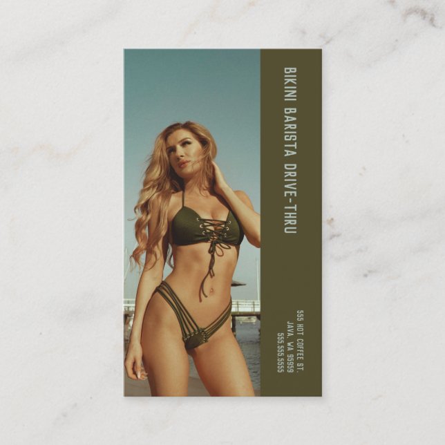 Cartão De Fidelidade Foto Verde Bikini Barista Café Duplo (Frente)