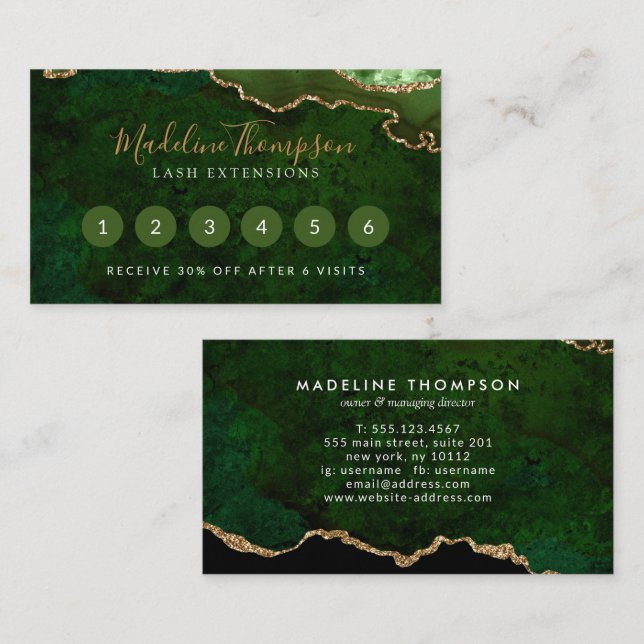Cartão De Fidelidade Geodo de Agato de Marble Verde Elegante (Frente/Verso)