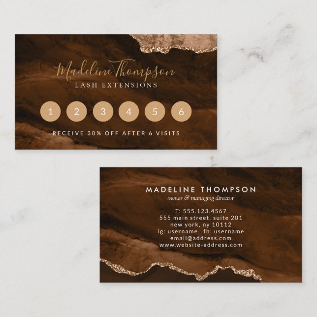 Cartão De Fidelidade Geodo de Agato de Mármore Dourado Elegante (Frente/Verso)