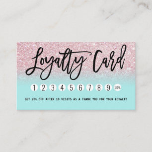 Cartão De Fidelidade Glamorosa Girly Mint Rosa Brilhante Moderno Ombre