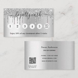 Cartão De Fidelidade Glitter de código QR de prata metálico gota elegan