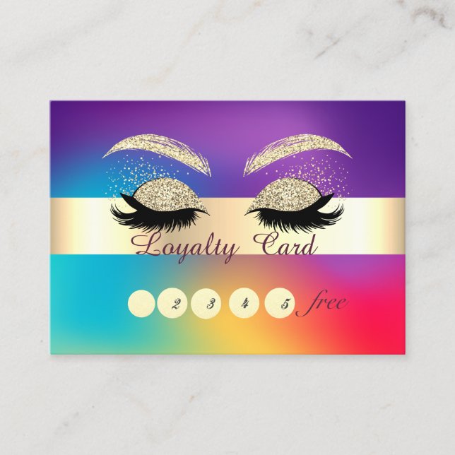 Cartão De Fidelidade Glitter Faux Lashes Ombre Holographic Loyalty Card (Frente)