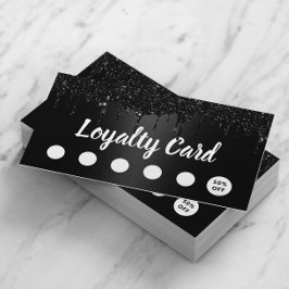 Cartão De Fidelidade Glitter Preto Moderno Derruba Lealdade de Salão e