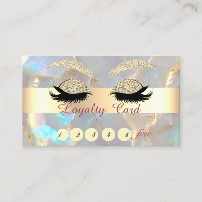 Cartão De Fidelidade Gold Glitter Faux Lashes Opal Stone (Frente)