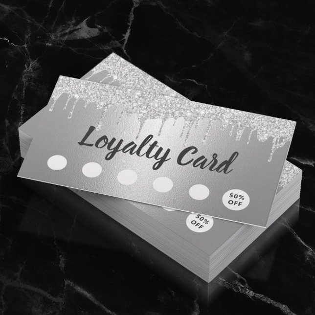 Cartão De Fidelidade Hair Stylist Makeup Artist Silver Drips Loyalties (Criador carregado)