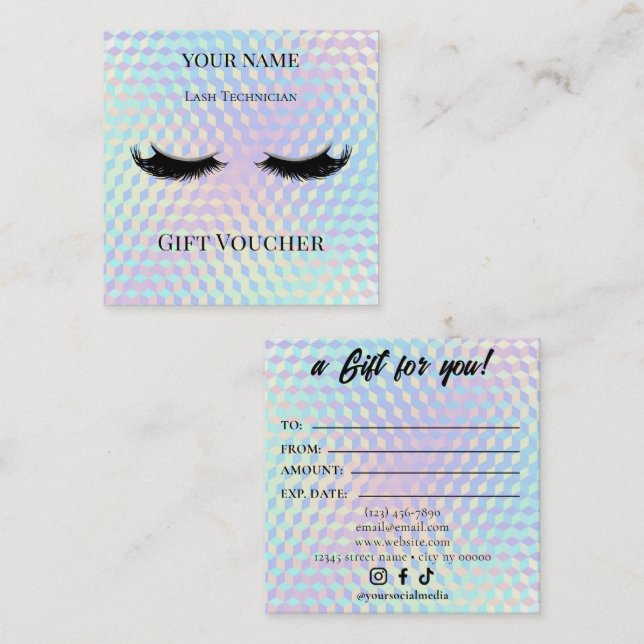 Cartão De Fidelidade Holographic Lash Technician Gift Certificate Card (Frente/Verso)