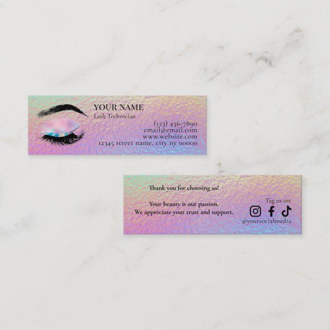 Cartão De Fidelidade Holographic Lash Technician Thank you Card (Frente/Verso)