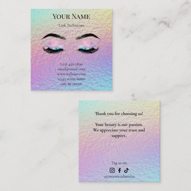 Cartão De Fidelidade Holographic Lash Technician Thank you Card (Frente/Verso)