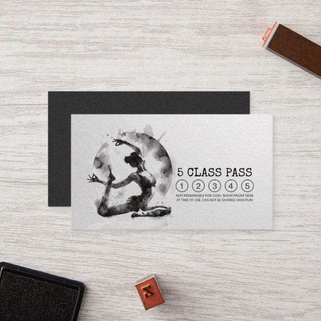 Cartão De Fidelidade Instrutor Yoga Pose Black White Class Pass (Frente/Verso In Situ)