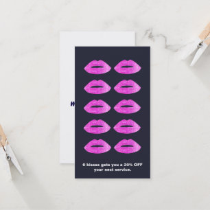 Cartão De Fidelidade Lábios Pink Sequin Beauon Salon Loyalty Punch Card