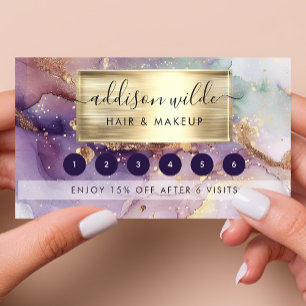 Cartão De Fidelidade Lacre Dourado Falso com Aquarela de Glitter Lilás