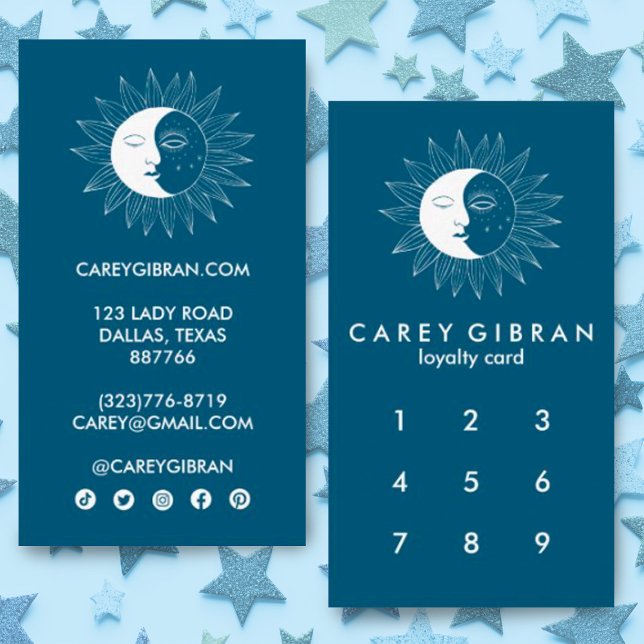 Cartão De Fidelidade Lâmpada e Sun Chic Elegant Line DraOM (Cute sun and moon design decorates this custom loyalty card. Check my shop for more colors)