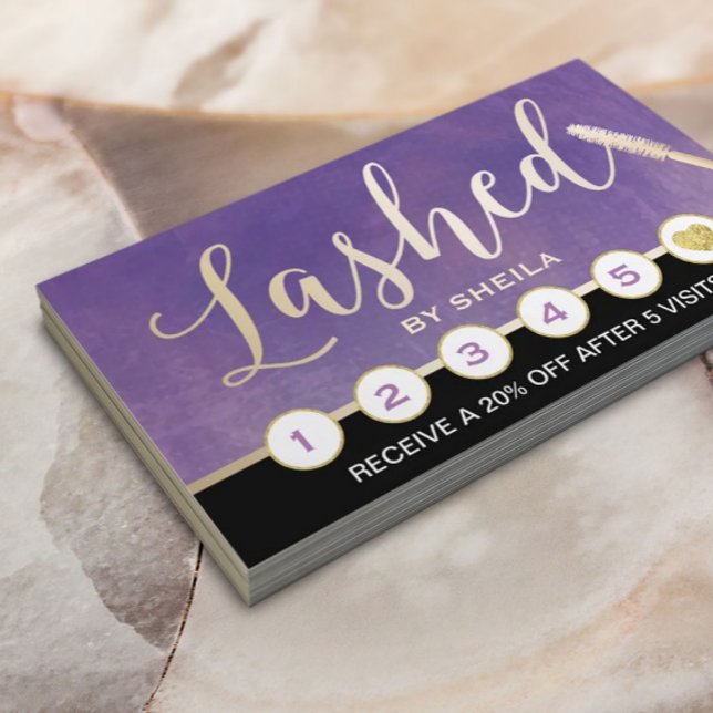 Cartão De Fidelidade Lash Makeup Artist Elegante Roxo Loyalty Punch (Criador carregado)