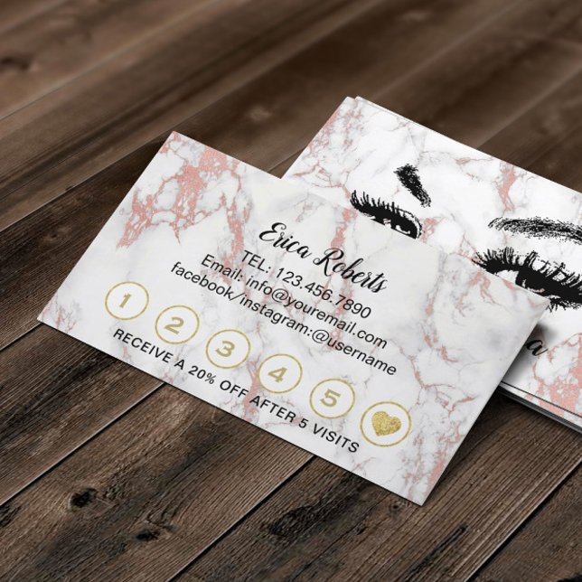 Cartão De Fidelidade Lashes Brow Makeup Artista Rosa Dourada Marble Loy (Criador carregado)