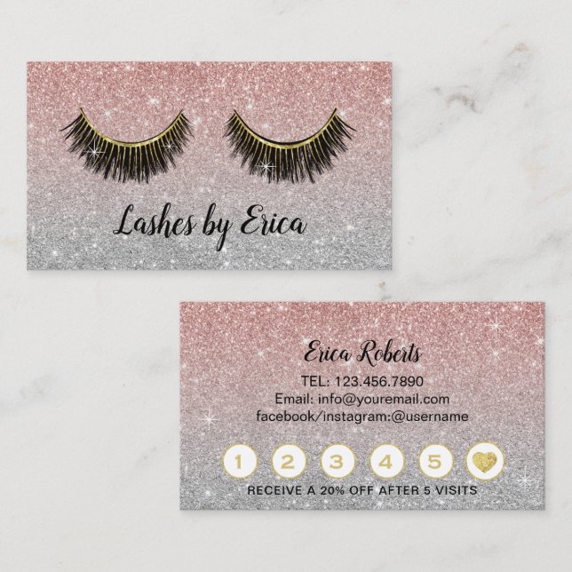 Cartão De Fidelidade Lashes Makeup Artist Rosa Literalmente Dourada Lea (Frente/Verso)