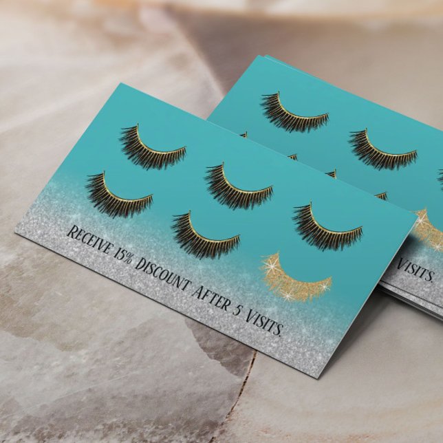 Cartão De Fidelidade Lashes Makeup Artista Eyelash Turquoise Lealdade (Criador carregado)