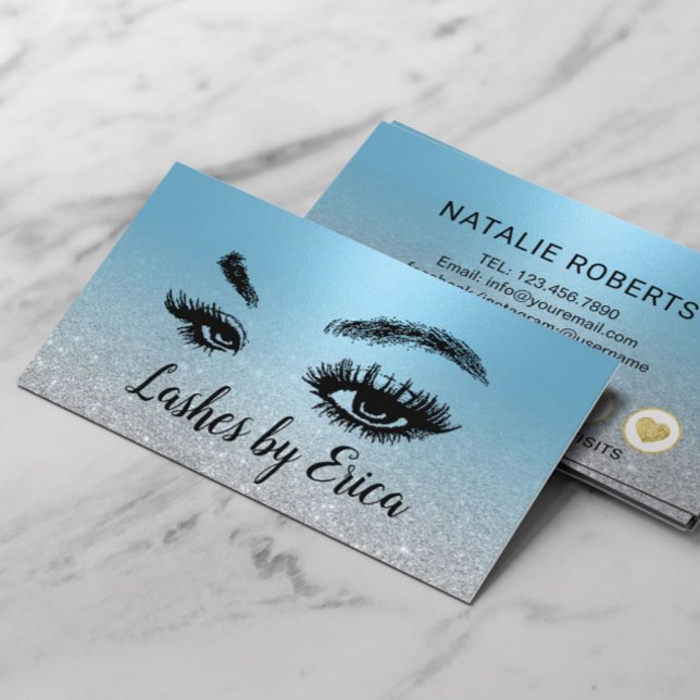 Cartão De Fidelidade Lashes Makeup Artista Modern Blue Salon Loyalties (Criador carregado)