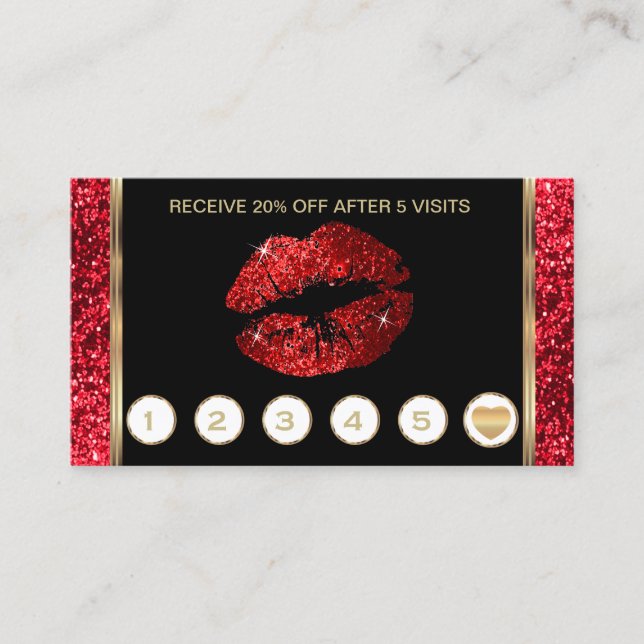 Cartão De Fidelidade Lealdade a Lábios Brilhantes Vermelhos (Frente)