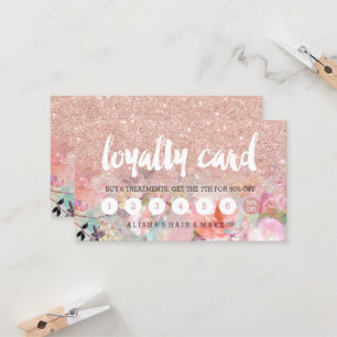 Cartão De Fidelidade Lealdade cor-de-rosa do ouro da aguarela floral da