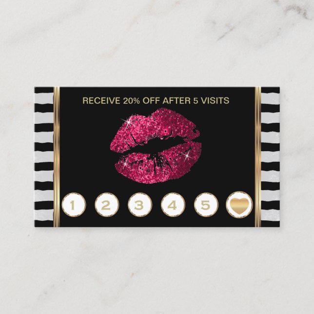Cartão De Fidelidade Lealdade de Lábios Luminosos Rosa Quente com Strip (Frente)