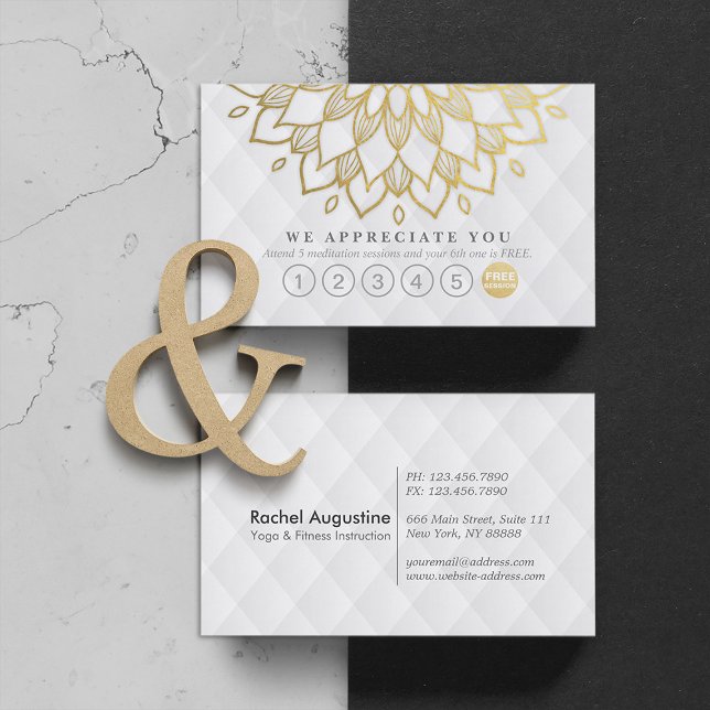 Cartão De Fidelidade Lealdade Yoga 6 Dourada Mandala Branca (Criador carregado)