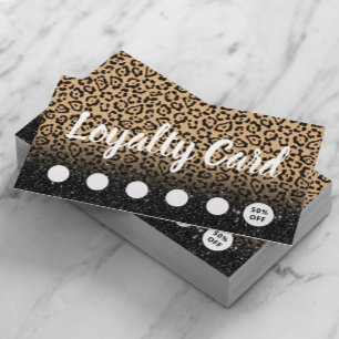 Cartão De Fidelidade Leopard Moderno e Black Glitter Salon & Spa