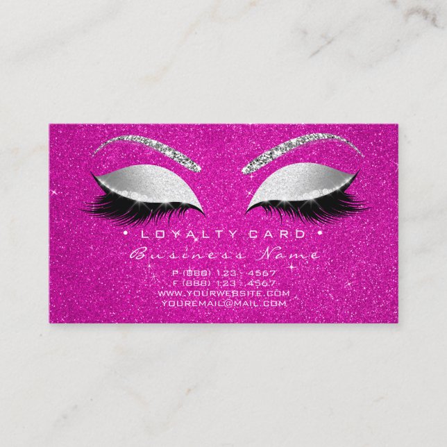 Cartão De Fidelidade Leyalty Card 6 Lash Silver Crown Glitter Quente Ro (Frente)