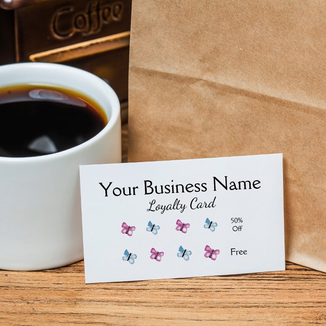 Cartão De Fidelidade Linda Lealdade Magenta Rosa e Borboleta Azul (Criador carregado)