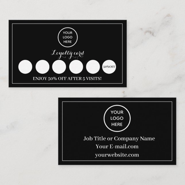 Cartão De Fidelidade Logotipo branco preto - Recompensa moderna para a  (Frente/Verso)