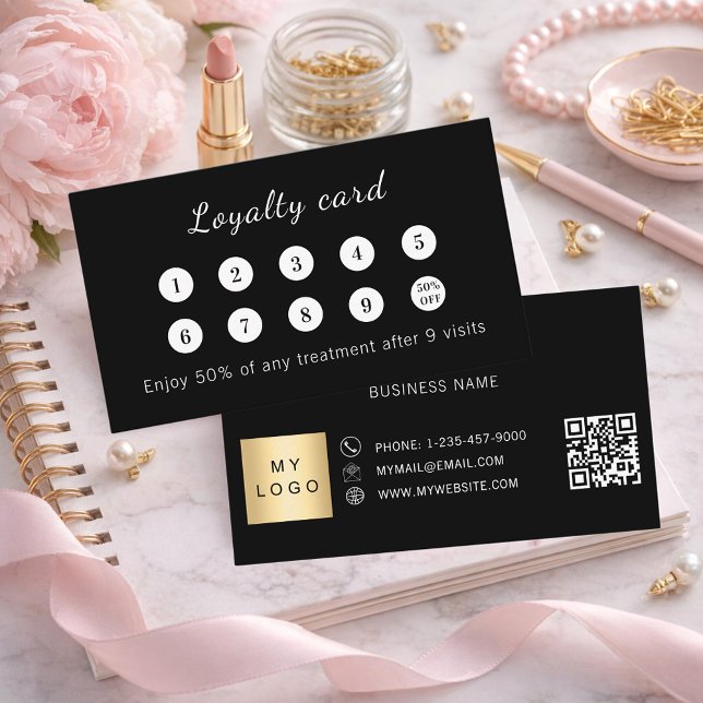 Cartão De Fidelidade Logotipo comercial qr code preto (Criador carregado)