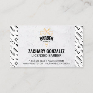 Cartão De Fidelidade Logotipo de barbeiro Barber Tools Padrão Marble