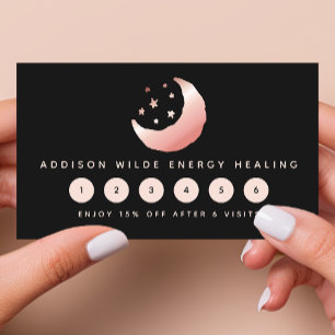 Cartão De Fidelidade Logotipo de Lua Crescente e Estrelas em Rose Gold