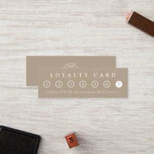 Cartão De Fidelidade Logotipo de Negócios Bege Taupe Minimalista Simple