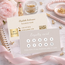 Cartão De Fidelidade Logotipo de negócios código qr creme rosa empoeira