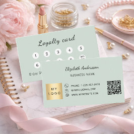 Cartão De Fidelidade logotipo de negócios qr code verde sálvia