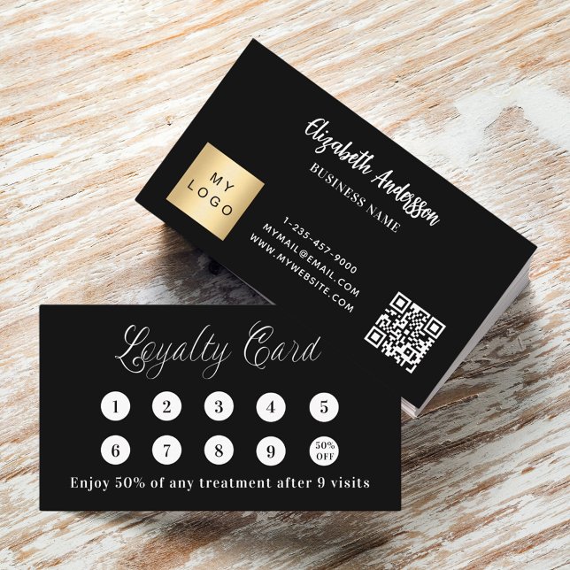 Cartão De Fidelidade Logotipo do código Qr branco preto (Criador carregado)