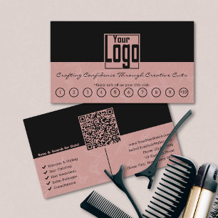 Cartão De Fidelidade Logotipo do Salão do Cabelo Rosa Preto e Toscana