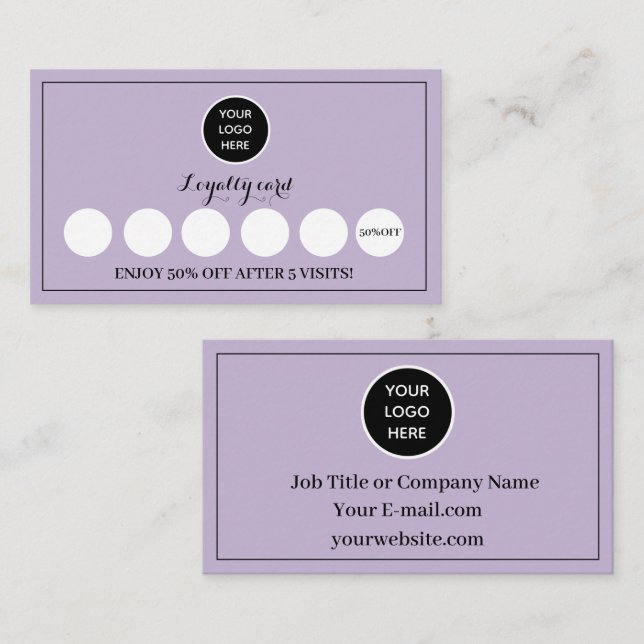 Cartão De Fidelidade Logotipo Lilac Roxo Recompensa de Negócios Moderna (Frente/Verso)