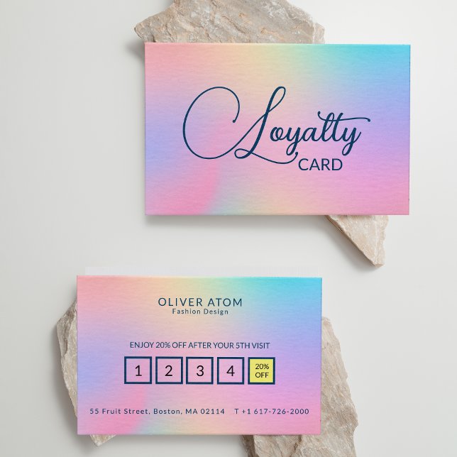Cartão De Fidelidade Loja de Vestuário Elegante de Pastel Holográfico (Pastel Holographic Elegant Script Clothing Store Loyalty Card)