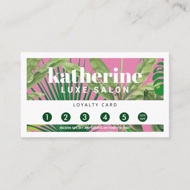 Cartão De Fidelidade Luxo Tropical Moderna Boutique & Salon Rosa (Frente)