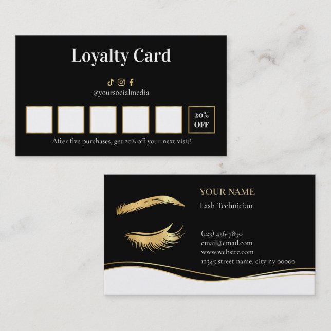 Cartão De Fidelidade Luxury Lash Technician Loyalty Card (Frente/Verso)