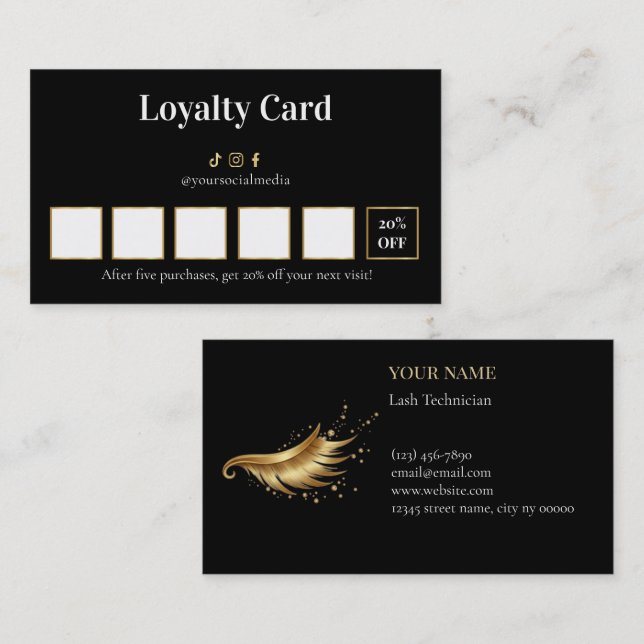 Cartão De Fidelidade Luxury Lash Technician Loyalty Card (Frente/Verso)