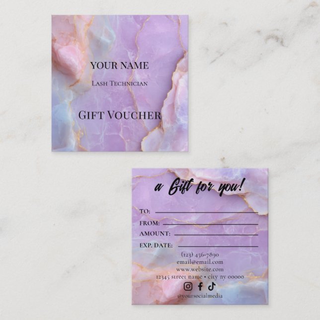 Cartão De Fidelidade Luxury Pastel Marble Lash Ar Gift Certificate Card (Frente/Verso)