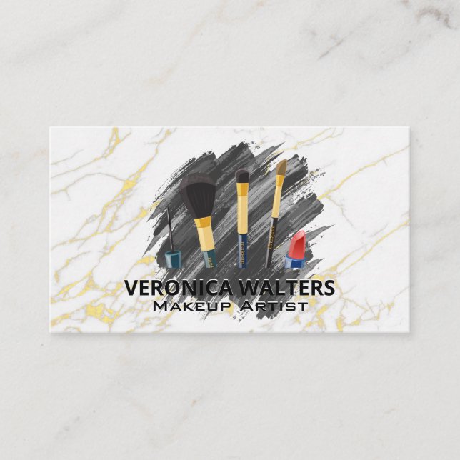 Cartão De Fidelidade Makeup Artist Brushes | mármore Dourado Na moda (Frente)