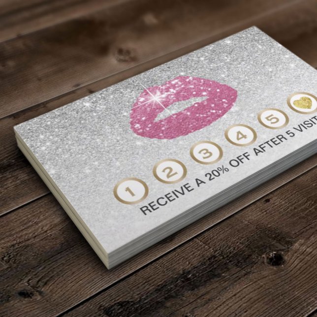 Cartão De Fidelidade Makeup Artist Pink Lábios Silver Glitter Lealdade (Criador carregado)