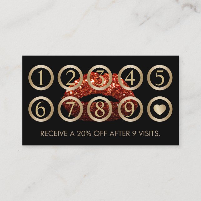 Cartão De Fidelidade Makeup Artist Red Glitter Lábios Lealdade (Frente)