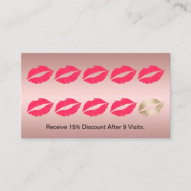 Cartão De Fidelidade Makeup Artist Red Lábios Dourado Loyalty Punch (Frente)