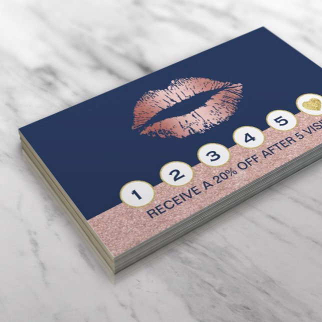 Cartão De Fidelidade Makeup Artist Rosa Lábios Dourados Marinho Lealdad (Criador carregado)