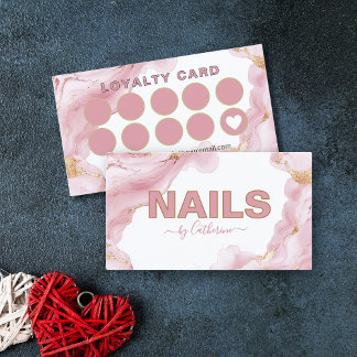 Cartão De Fidelidade Manicurista do salão de unhas, rosa e Dourada,