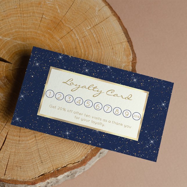 Cartão De Fidelidade Marinho de luxo padrão de brilho dourado azul-bril (Luxury navy blue sparkle gold glitter pattern loyalty card)